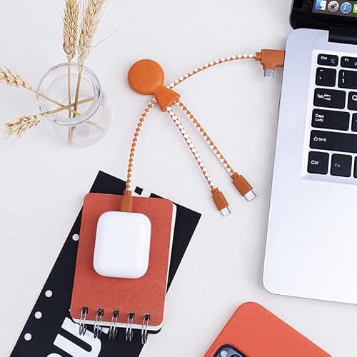 Xoopar – 4-in-1 Multi USB Cable in Octopus Shape – Universal Charger Made of Recycled Plastic – USB, USB-C, Lightning, Micro USB – Compatible with All Smartphones – Mr. Bio Orange — view 4