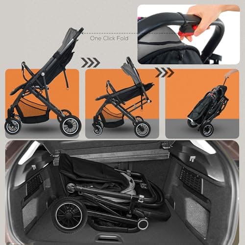 FK Sports Baby Pushchair Stroller Pram from Birth to 3 Years Lightweight Foldable Travel Buggy with 5-Point Harness, Adjustable Seat and Oversized Basket with Cup Holder Smooth Swivel Wheels (Grey) — view 6