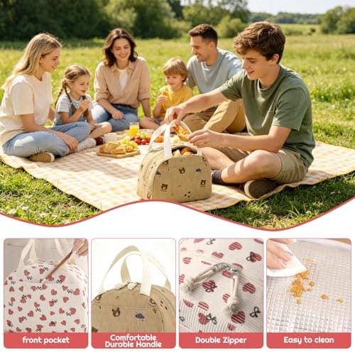 SUOXU Insulated Lunch Bag for Men Women Kids Cool Bag- Reusable Thermal Food Bag with Leak-Proof Liner, Cooler Tote for Work, School, Picnic & Travel (Coffee Bear-5L) — view 2