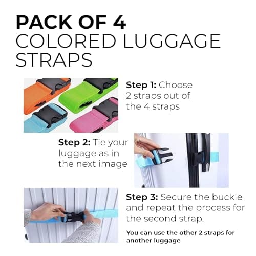 Luggage Straps 4Pack Adjustable Suitcase Belts Travel Packing Belt with Buckle Closure Baggage Security Straps 4 Colors + 4 Luggage Tags — view 2