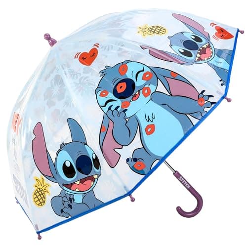 Disney Stitch Kids Dome Umbrella – Official Licensed Children's Character Toddler Umbrella, Strong, Lightweight & Windproof School Rain Umbrella for Girls & Boys, Child-Friendly Safety Opening