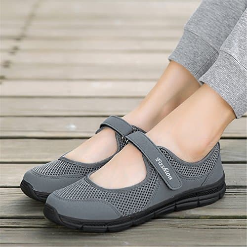 Kimily-UK Comfortable Women Shoes Outdoor Flying Woven Sport Shoes Breathable Flat Bottom Sneakers Rocking Work Shoes Girlfriend and Family Birthday Gift Dark Gray — view 2