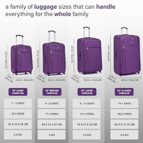 Aerostar Carry-on 20" Lightweight Soft Expandable Suitcase, Hand Luggage 2 Wheel & Combination Lock, 55x35x25cm | Accepted All Airlines Including British Airways (Purple, 32 litres) — view 6