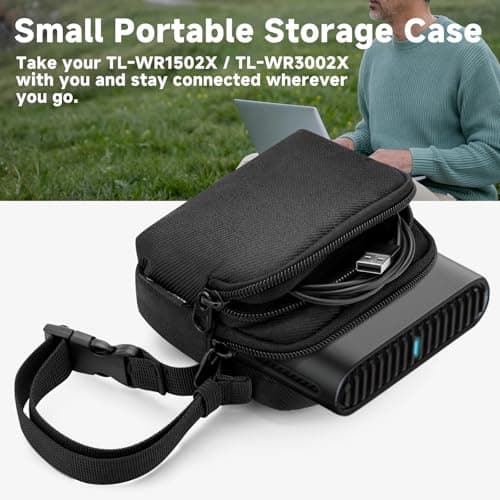 CaSZLUTION Protective Case for TP-Link Ultra-Portable Wi-Fi 6 AX1500 / AX3000 Travel Router (TL-WR1502X / TL-WR3002X), Fabric Portable WiFi Storage Pouch with Cable & Adapter Pocket (Case Only) — view 2