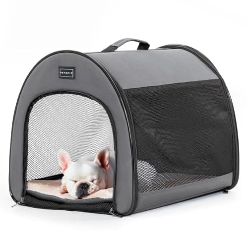 PETSFIT Soft Dog Crate, Travel Bag Carrier- 19 Inch Lightweight, Thick Cushion, Roomy, Easy to Set Up, Portable Pop Up Dog Carrier, Sturdy Portable Cat Kennel Grey