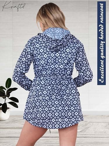 kraftd Womens Raincoat Ladies Rain Jackets Waterproof Showerproof Lightweight Hooded Rain Mac (Emma-Navy Lines, XL) — view 6