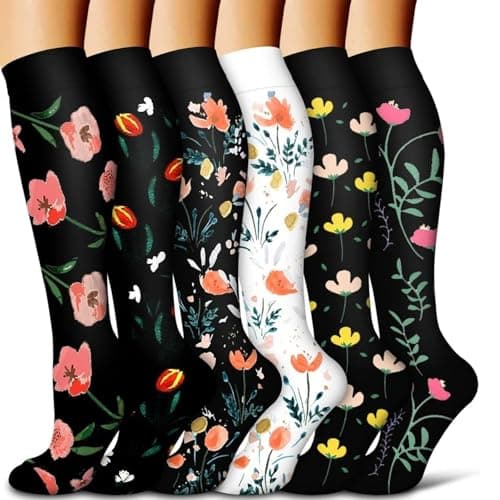 Compression Socks for Women and Men 15-20 mmHg 6 Pack Flight Socks Leg Warmers Knee High Stockings Support Pressure Compression Stockings for Running Athletic Nursing — view 2