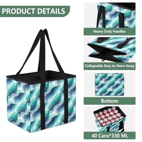 Grckit Car Trunk Organizer Teal Hues Fluid Texture Heavy Duty Collapsible Storage Tote Bag with Reinforced Handles for Shopping Travel Picnic — view 3