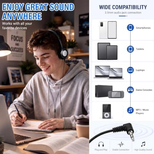 Konohan 30 Pack Bulk Wired On-Ear Headphones with 3.5mm Jack Adjustable Lightweight Individually Wrapped Headphones for Students Classroom School Library Office Travel (Multi-Color) — view 4