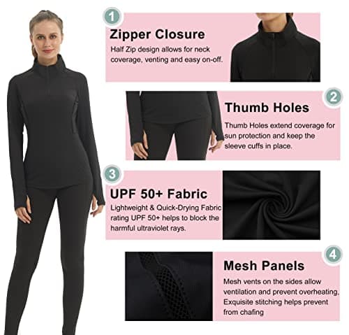 Minghe Womens Pullover 1/4 Zip Running Jacket Thermal Tops Long Black — view 5