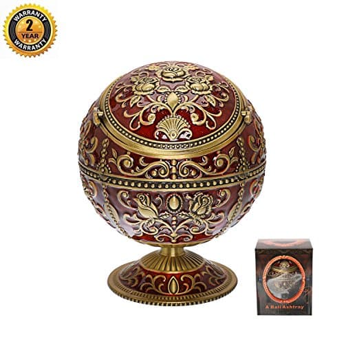 LAUYOO Vintage Windproof Ashtray with Lid for Cigarette Metal Portable Cigar Ashtray Odor Eliminator for Indoor & Outdoor Use Hand Stamped Rose Pattern Fancy Ornament for Men Women(Dark Red Rose) — view 6
