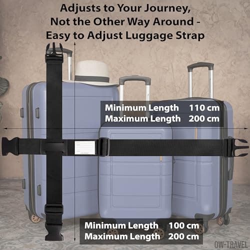 OW-Travel Personalised Cross Luggage Straps for Suitcases, Black, 1 Pack — view 4
