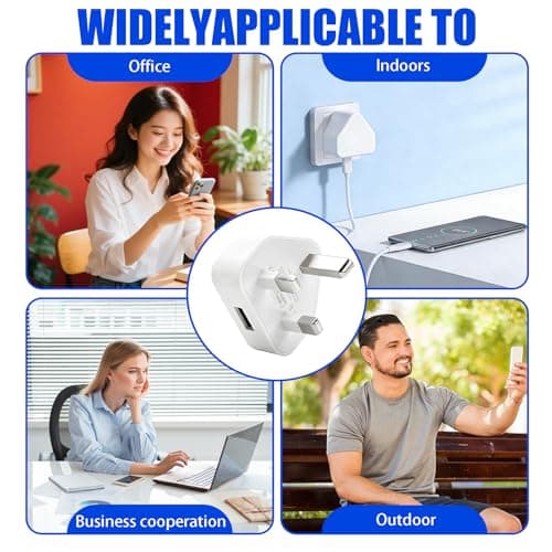 3 Pin Plug UK 4 Pack USB Charging Adapter, 5V 1A USB Wall Plug with Smart IC, Fast Safe Charger Compatible with i Phone 12 11 XR X 8 7, i Pad, Sam sung Galaxy, Hua wei, Moto rola, LG, One Plus — view 5