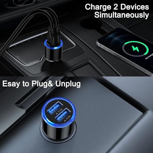 Car Charger Adapter, 4.8A Dual Port Cigarette Lighter USB Charger, Fast Car Phone Charger with Blue LED for iPhone 16/15/14/13/12, Samsung Galaxy S25 Ultra/S24+/S23/S22/A56/A55/A36/A35/A16/A15/Note 20 — view 2