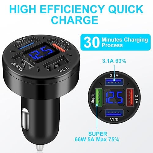 AXFEE 66w USB Car Adaptor, 4 Port USB Car Charger with Quick Charge 3.0 USB — view 3