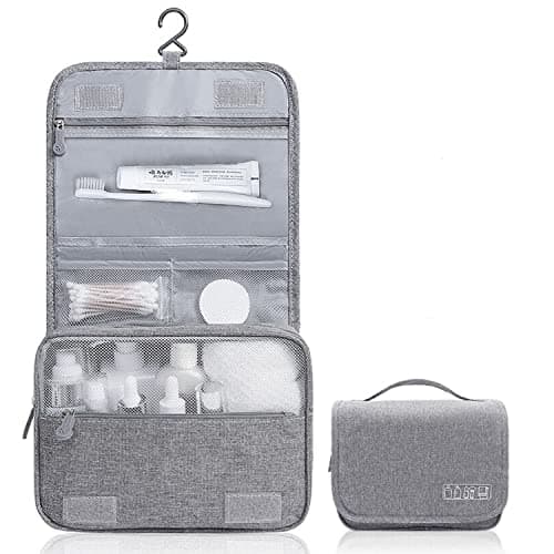 Hanging Travel Toiletry Bag, YYGOJOY Folding Travel Wash Bag, Portable Makeup Cosmetic Organizer, Waterproof Bathrooom Shower Bag with Hook for Men Women Kids (Grey) — view 2