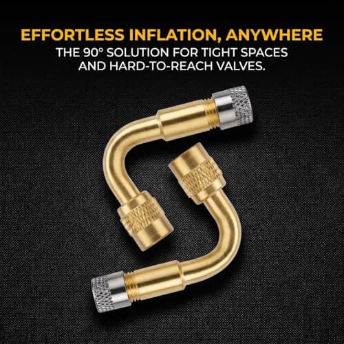 Rovelin 2 PCS Tire Valve Adapter and Tyre Valve Extension 90 Degree Brass, Universal Bike Pump Adaptor for Car Motorcycle Bicycle and Truck, Tyre Inflator Adaptor with Metal Caps — view 6