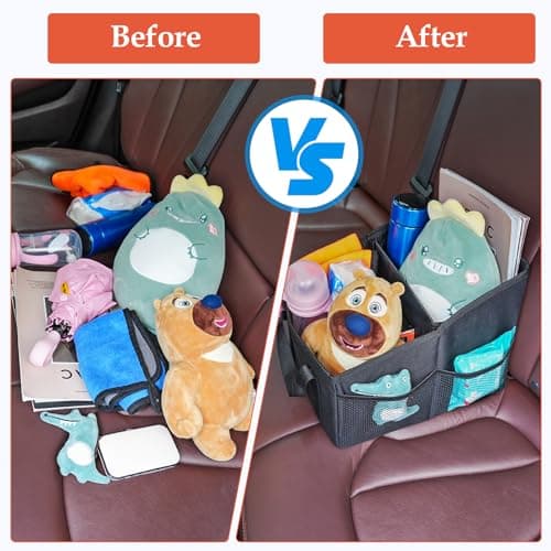 URAQT Car Organiser for Front or Back Seat, Portable Waterproof Boot Storage for Kids, Durable Oxford Fabric, Holds Toys, Snacks, Cups, Books, Tissue - Keeps Car Tidy and Clean — view 5