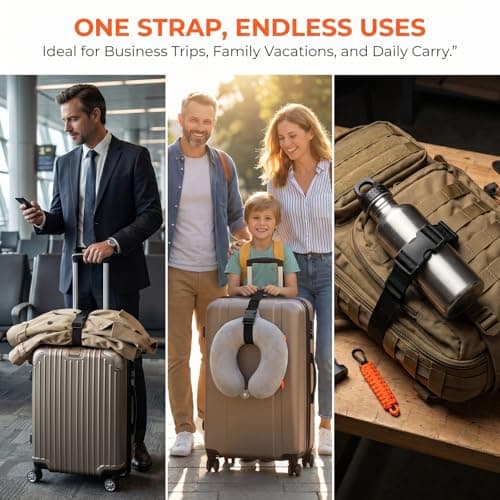 3PCS Premium Add a Bag Luggage Straps for Suitcases, Adjustable Suitcase Accessories & Jacket Holder, Hands Free Travel Backpack Straps with Buckles - Black — view 3