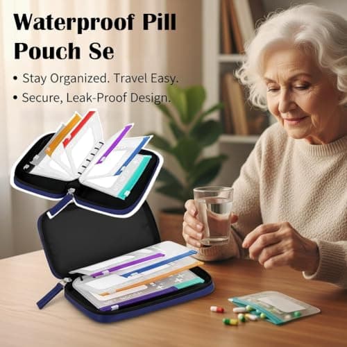 Waterproof Pill Pouch Set,Pill Organizer Binder with 14Color-Coded Removable Bags,Reusable Waterproof PillPouch,Portable Travel Medication Storage Pouch for Daily Use Holding Supplements &Vitamins — view 5