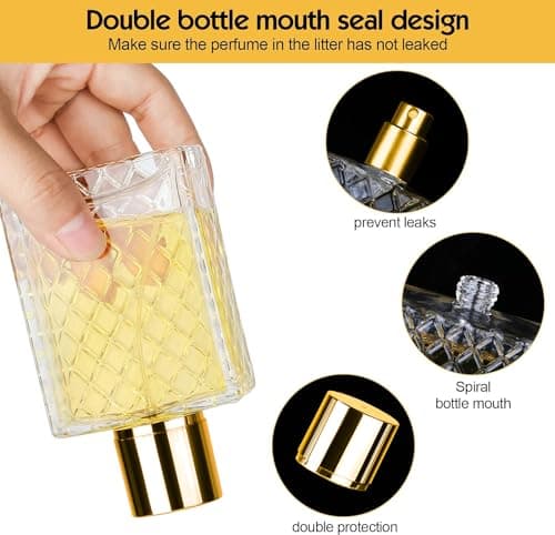 Ysimple 100ml Perfume Atomiser, Portable Clear Empty Glass Perfume Spray Bottles, Refillable Perfume Atomizer Large Cosmetic Fine Mist Atomizer for Travel(Golden) — view 3