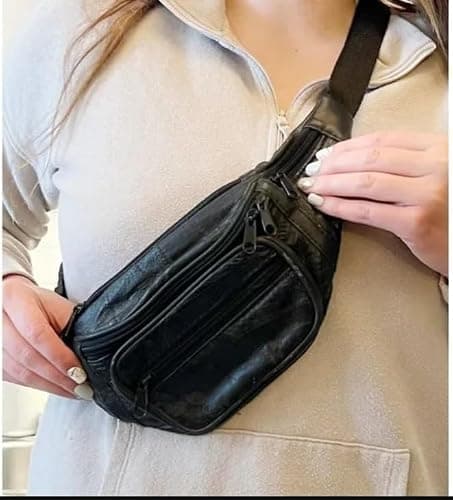 ODS:UK® Real Leather Bum Waist Bag Travel Holiday Money Belt Pouch Black Change BUMBAG — view 2