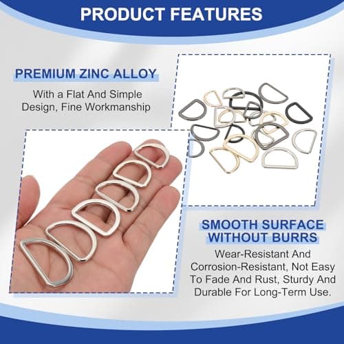 PATIKIL Metal D Ring,10Pcs 25mm Flat Metal D Buckle 17mm,Gold — view 3