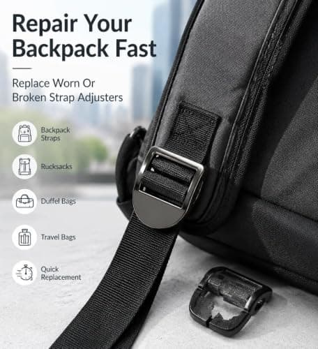 ENNJING 4 Pcs Metal Ladder Lock Buckles 25mm, Heavy-Duty 4-Position Strap Adjuster Clips for Backpacks, Luggage Straps, Seat Belts & Pet Leashes – Black Webbing Adjuster Replacement Buckles — view 5