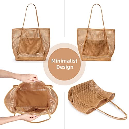 KALIDI Mesh Tote Bag,23L Beach Bag Extra Large Tote Bags for Women with Zip Pocket Shoulder Bag Summer Beach Bags Reusable Shopping Bag for Picnic Holiday Travel Grocery — view 6