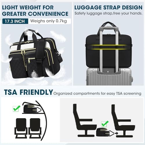 RAINSMORE Laptop Bag for Women 17.3 inch Laptop Briefcase Large Laptop Case Work Computer Bag Messenger Bag for Women Business Office Travel College Black&Beige — view 6