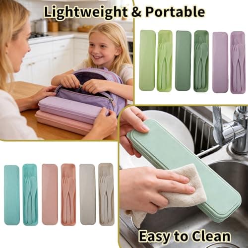 DIYJEP 6 Sets Travel Cutlery Set with Case, Portable Utensils(6 Colours) — view 6