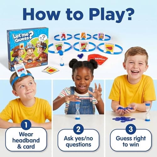 Falafoty What Am I Game, Let Me Guess! Family Fun Quiz Game with New Cards, Headbands, Picture Guessing Who Card Game Family Board Game for After Dinner Party Travel Pocket Game for Kids Adult (Blue) — view 3