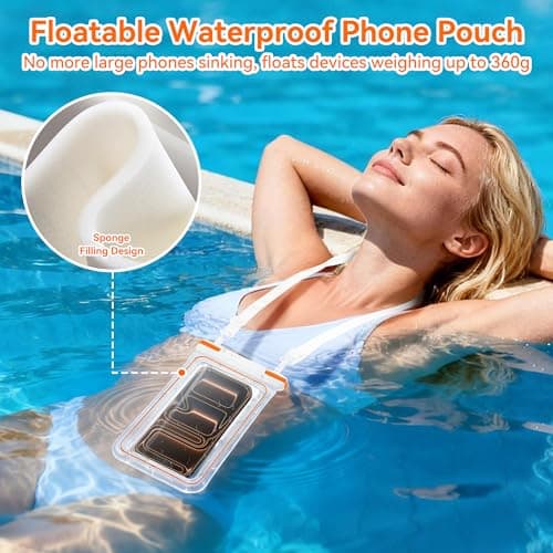 Double Space Waterproof Phone Pouch,IPX8 Waterproof Floating Phone Case,Cell Phone Dry Bag for Beach with Lanyard for iPhone 17 16 15 14 13 12 11 Pro Max,Huawei,OnePlus,Galaxy Fit up to 8.5” White — view 5