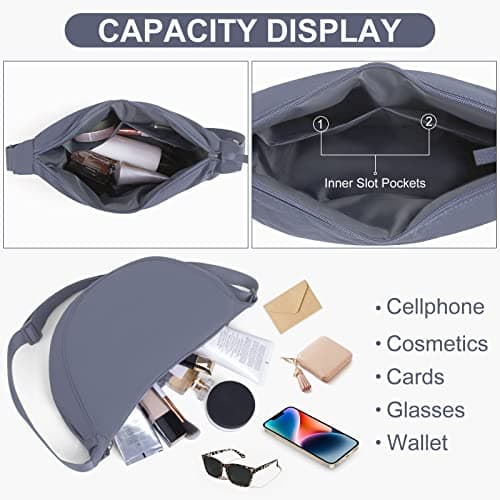 DKIIL NOIYB Crescent Bag for Women Men, Nylon Crescent Bags Hobos Crossbody Bag Portable Crescent Purse with Adjustable Strap Solid Color Chest Bag Shoulder Bag Fanny Packs, A06-lake Blue, 31cm — view 5