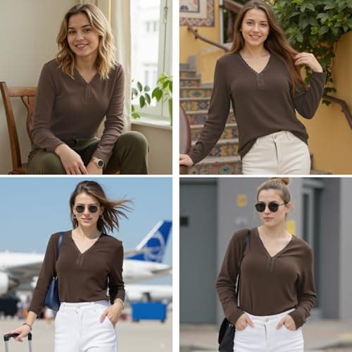 Crewhpo Womens Cotton Thermal Top Long Sleeve Undershirt V Neck Base Layer — view 5