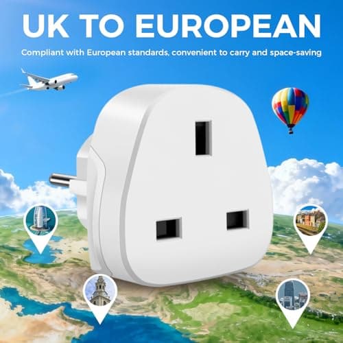2pack Jsdoin EU Travel Adapter, 13A UK to European Plug Adapter, Europe Converter Type C, E, F for Spain, Italy, Portugal, Germany, Netherlands, Greece, Poland, Turkey and More（2pack) — view 4
