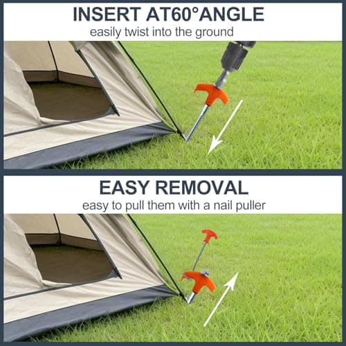 20 Pcs 8inch Heavy Duty Tent Pegs, Hard Ground Pegs, Camping Pegs, Metal metal tent pegs with Storage Case and Bolt Head Adaptor for Camping (Yellow) — view 3