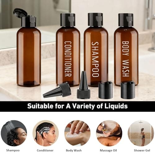 Decorniqu Travel Bottles for Toiletries 4 PCS 100ml Pre-labeled Leak Proof Travel Size Toiletries Refillable Containers TSA Approved Squeeze Bottles with Flip Cap and Top Tip Cap(Brown) — view 5