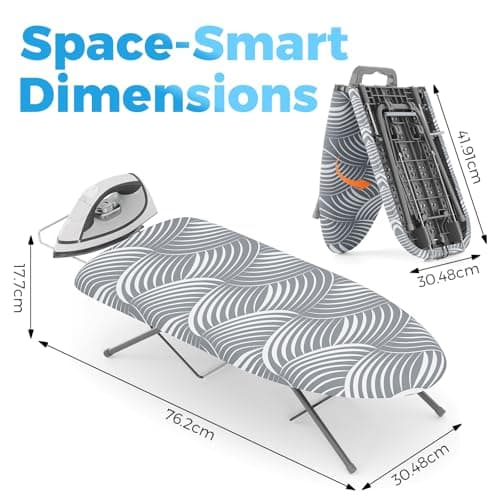 KINGRACK Foldable Small Ironing Board with Iron Rest, 30×76 cm,Grey & White — view 2