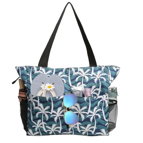 TAHAVICE Beach Tote Bags for Women with Zip, Large Waterproof Beach Bag with Pocket, Summer Beach Bags for Travel, Shopping, Pool, Gym