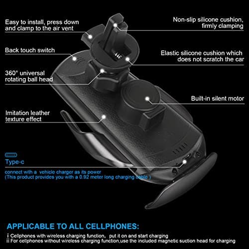 YUSHIHU Wireless Car Charger,15 W Qi Charging Car Phone Holder — view 6