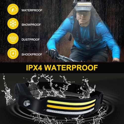 2 Packs Head Torch Rechargeable, Super Bright COB LED Head Torch 8 Lighting Modes Headlamp with Motion Sensor IPX4 Waterproof Lightweight Running Headlight for Running Cycling Camping Fishing — view 3