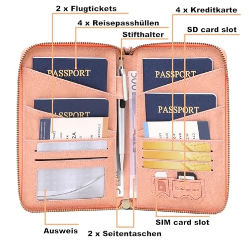 Toctax Passport Holder Travel Wallet for Family, RFID Passport Wallet Travel Document Holder for Men and Women (Pink) — view 2
