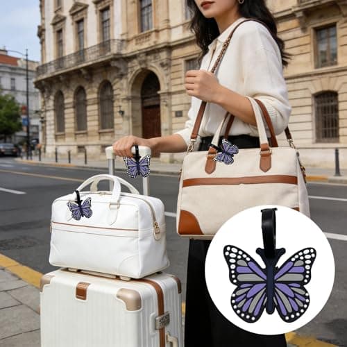 Gdrghe 2Pack Cute Butterfly Silicone Luggage Tags Easy Identification Suitcase Tags with Name Card Holder for Travel Accessories Handbag Backpacks — view 2