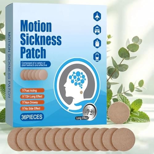 Motion Sickness Patches, 36 PCS Travel-Ease Sickness Patches, Anti Nausea Relief for Adults, Sea-Sickness, Car-Sickness, Morning-Sickness, Long-Lasting Natural Ginger Formula
