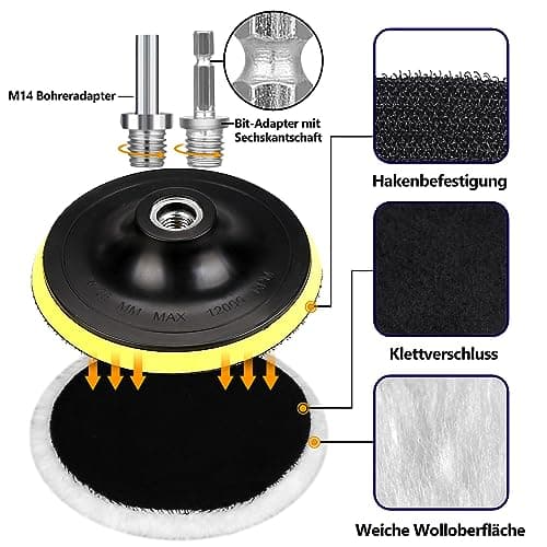 Polishing Attachment 6" Wool Polishing Pad Polishing Sponge Polishing Disc Polishing Pads, Pack of 6 Wool Polishing Attachment, Polishing Pad with 6 Angle Handle, Round Adapter (150 mm) — view 3