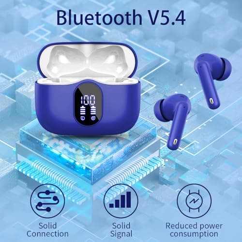 Wireless Earbuds, Bluetooth 5.4 Headphones In Ear with 4 ENC Noise Cancelling Mic, 2026 Bluetooth Earphones Mini HI-FI Stereo Sound, LED Display Wireless Headphones 36H Playtime IP7 Waterproof, Blue — view 2