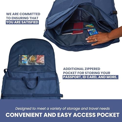 Sturdy Oxford polyester fabric - Wedding Dress Garment Bag - Shoulder Strap - Accessory Pockets - Attaches to Suitcase – Waterproof – Trifold – Designed for Full Skirts (Blue) — view 6