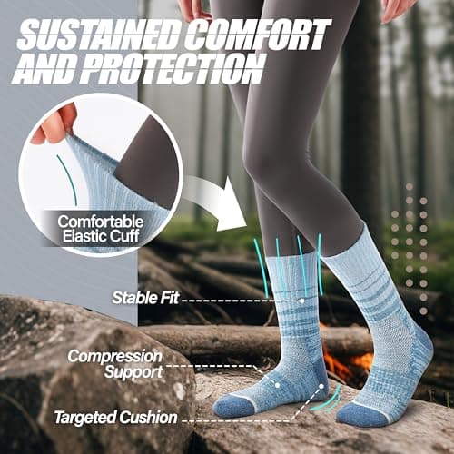 ANTSANG Unisex Merino Wool Hiking Walking Socks for Men Thermal Warm Winter Thick Cozy Crew Socks Stocking Stuffers 5 Pairs(Brown,3-7) — view 3