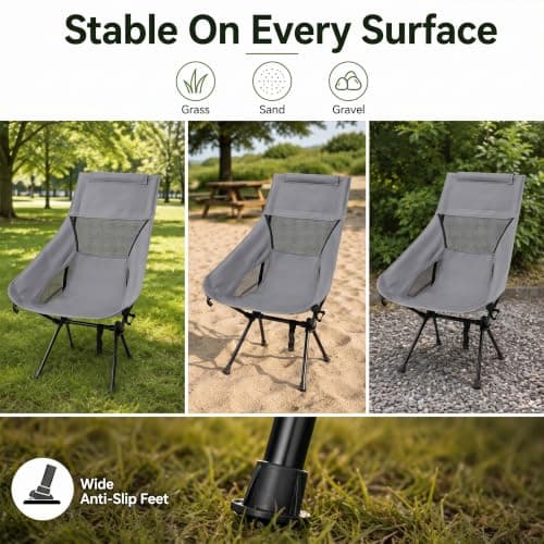 HomlyPro High Back Camping Chair with Wide Feet & Carry Bag, Pack of 1 - Ultra Lightweight & Compact Foldable Chair for Adults, Ideal for Beach, Garden, Picnic, Fishing & Travel (Grey) — view 6